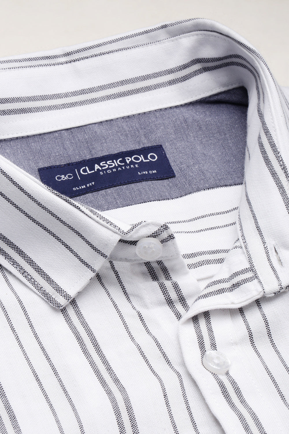 Classic Polo Men's Cotton Full Sleeve Striped Slim Fit Polo Neck White Color Woven Shirt | So1-127 A