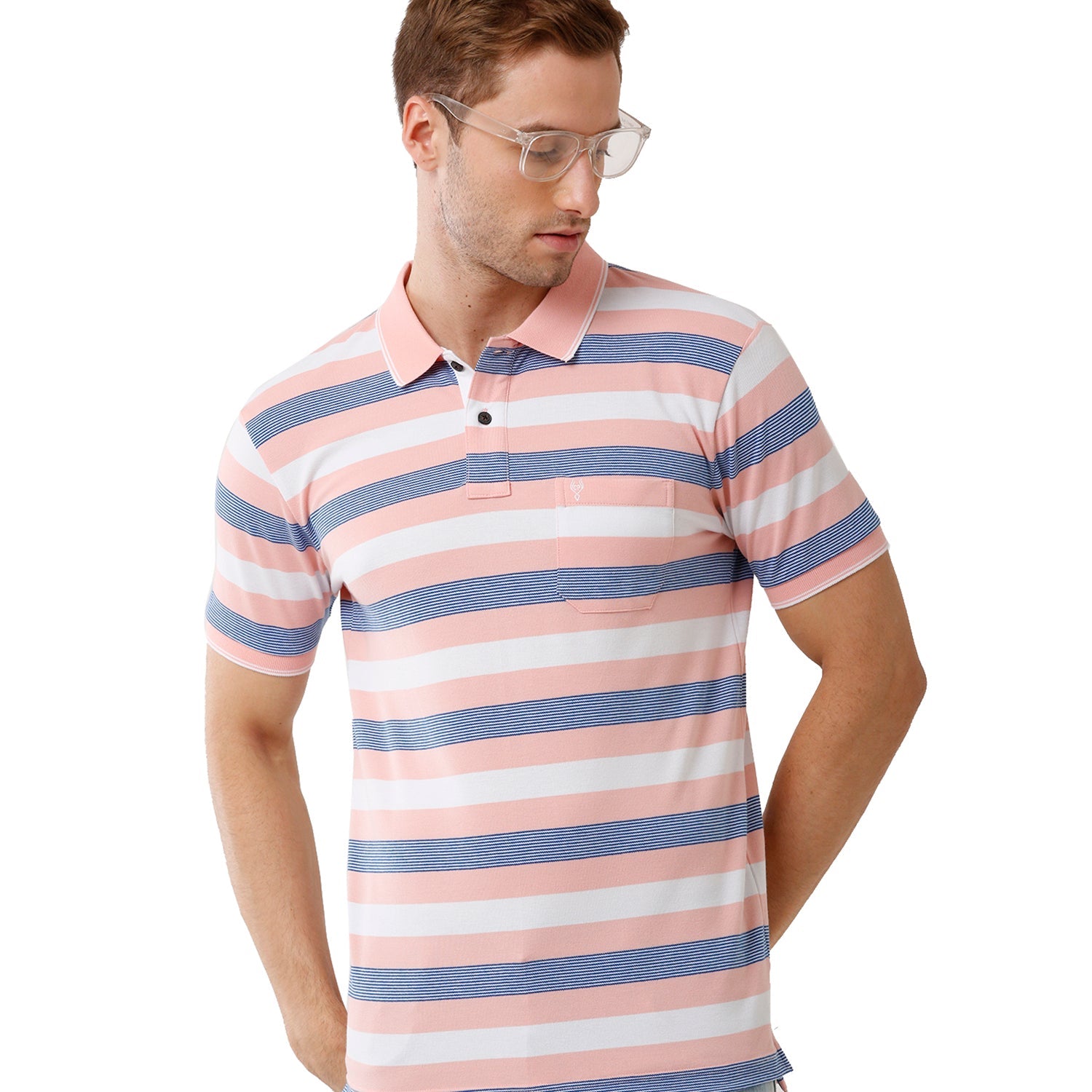 Classic Polo Cotton Striped Pink & Blue Slim Fit Polo Neck T-Shirt Adore - 163 B T-shirt Classic Polo 
