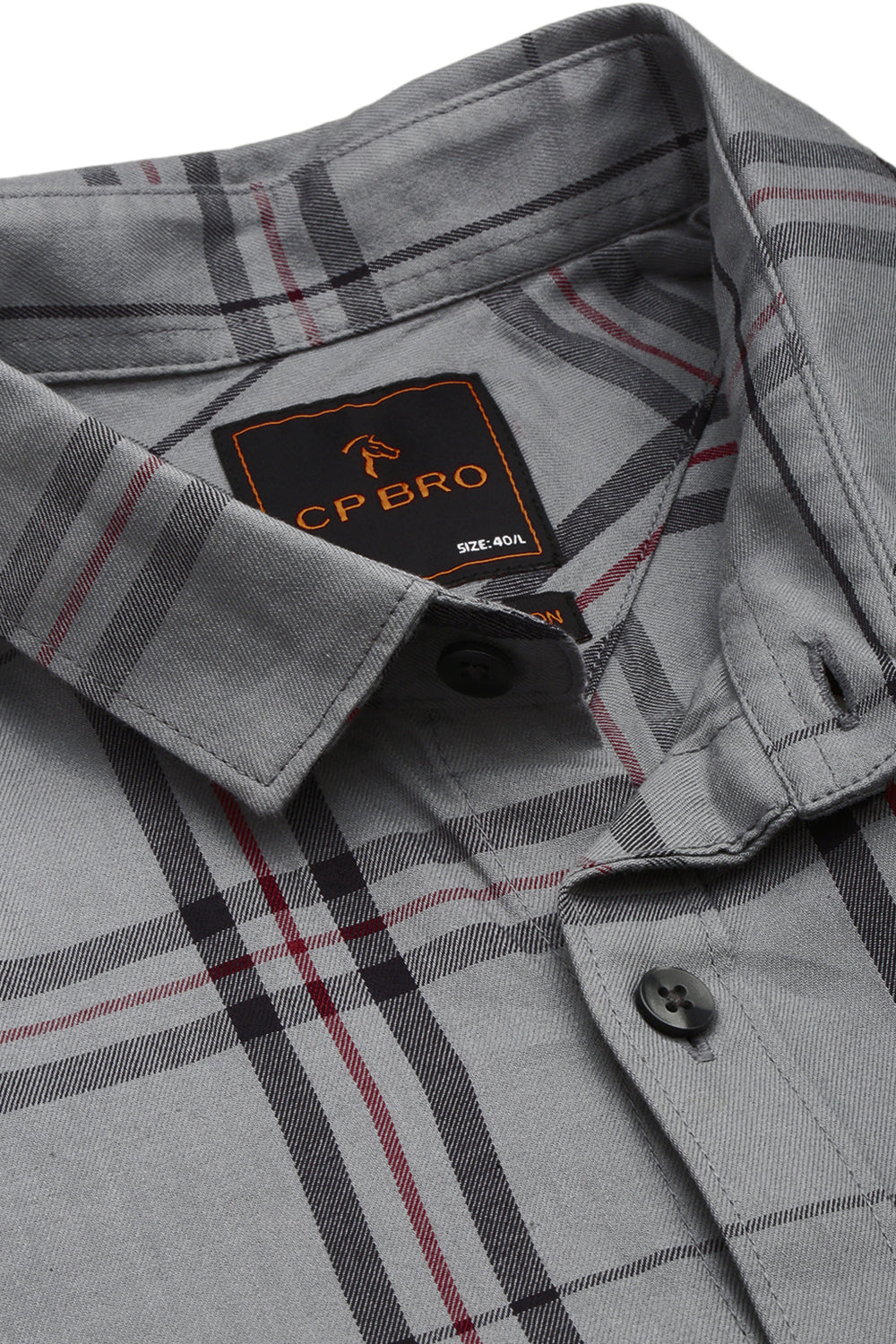 CP BRO Men's Cotton Full Sleeve Checked Slim Fit Polo Neck Grey Color Woven Shirt | Sbo1-46 A