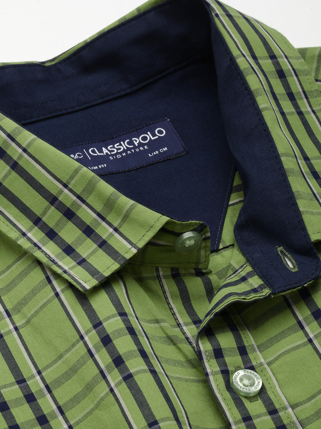 Classic Polo Men's Cotton Half Sleeve Checked Slim Fit Collar Neck Green Color Woven Shirt | So1-166 A