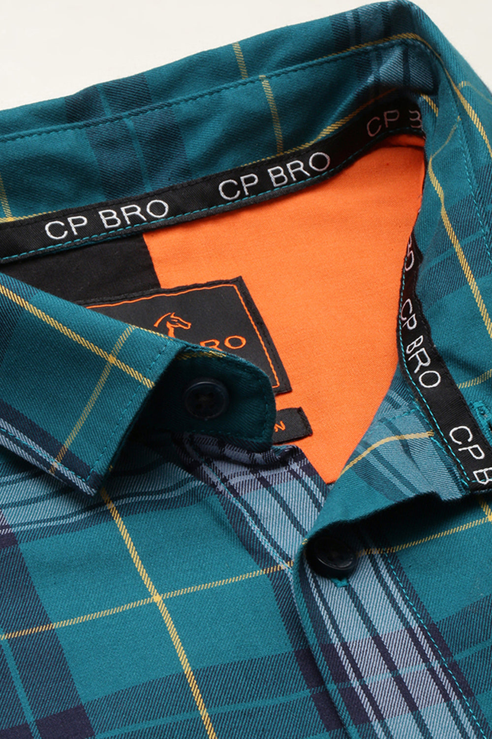 CP BRO Men's Cotton Full Sleeve Checked Slim Fit Collar Neck Green Color Woven Shirt | Sbo1-25 A