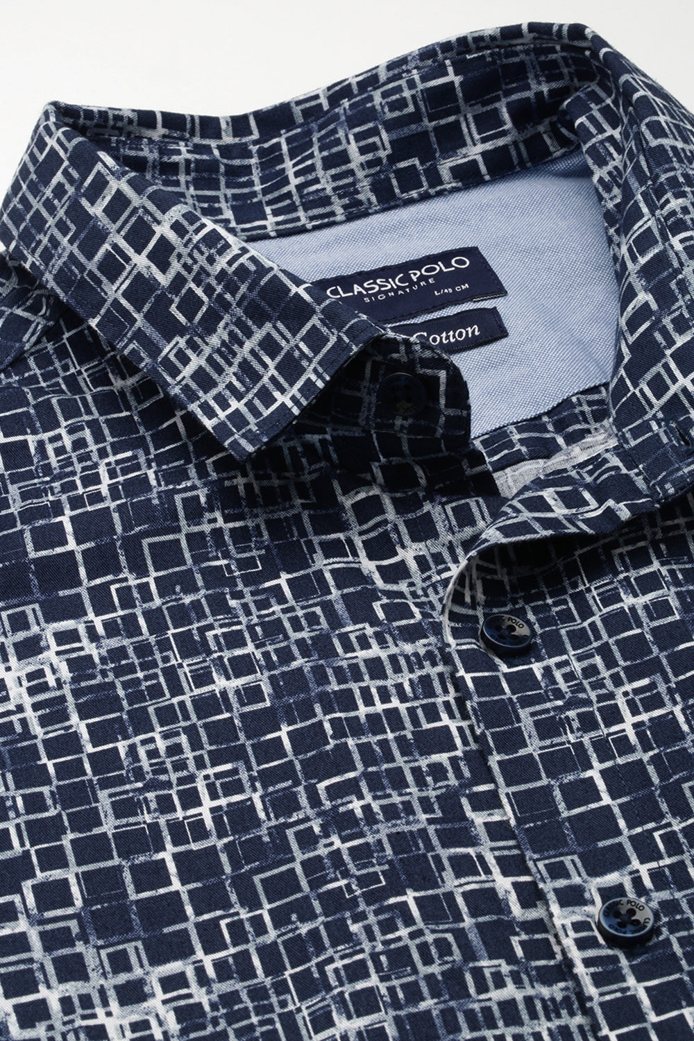 Classic Polo Men's Cotton Half Sleeve Printed Slim Fit Polo Neck Navy Blue Color Woven Shirt | So1-156 A