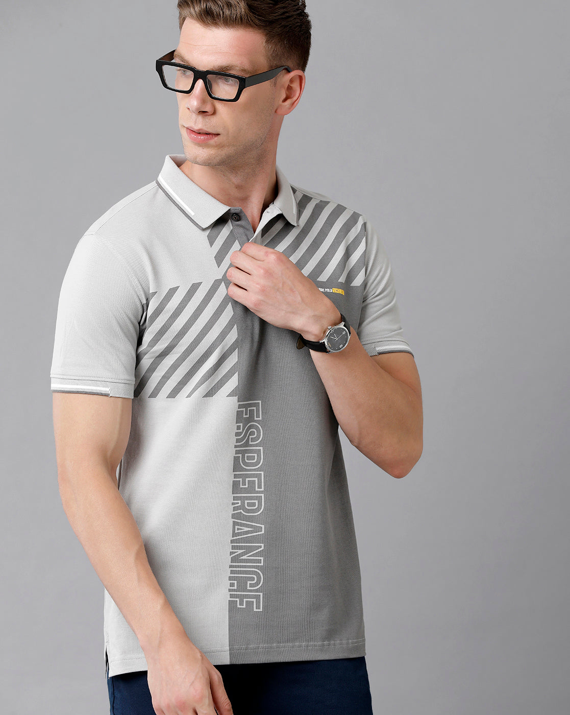 Classic Polo Men's Cotton Printed Half Sleeve Slim Fit Polo Neck Grey Color T-Shirt | Prm - 702 A