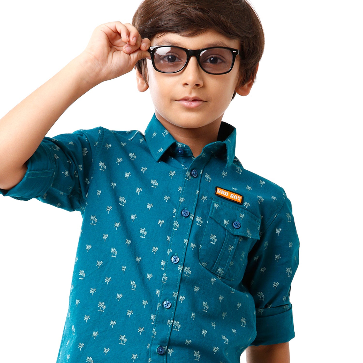 Classic Polo Bro Boys Printed Full Sleeve Slim Fit Aqua Blue Color Shirt - BBSH S2 37 A Shirts Classic Polo 