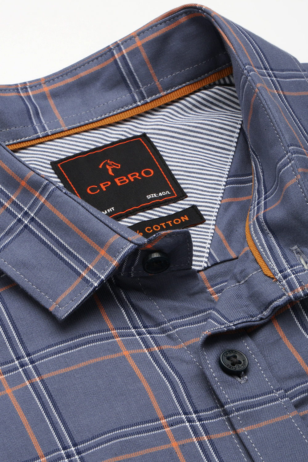 CP BRO Men's Cotton Full Sleeve Checked Slim Fit Polo Neck Blue Color Woven Shirt | Sbo1-27 B