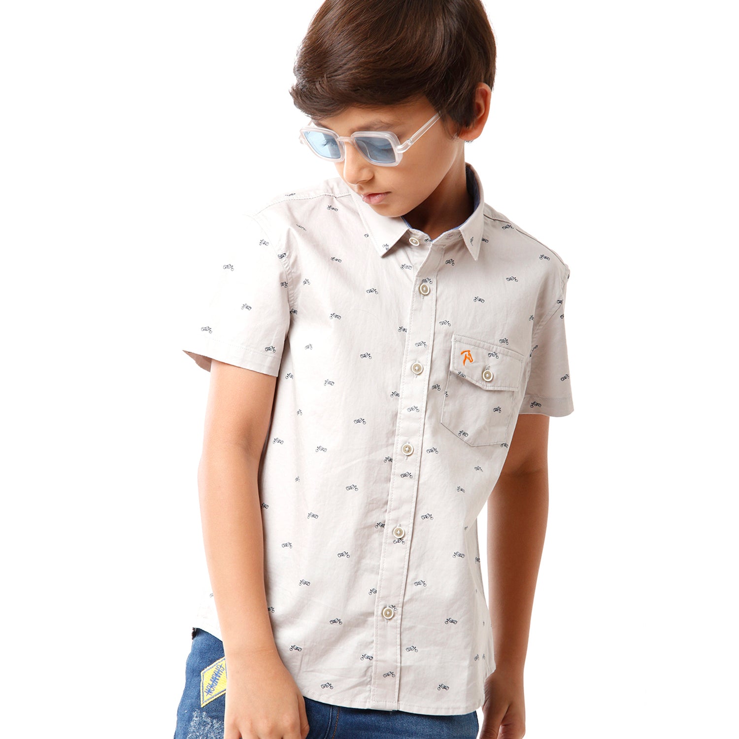 Classic Polo Bro Boys Printed Half Sleeve Slim Fit Light Grey Color Shirt - BBSH S2 29 A Shirts Classic Polo 