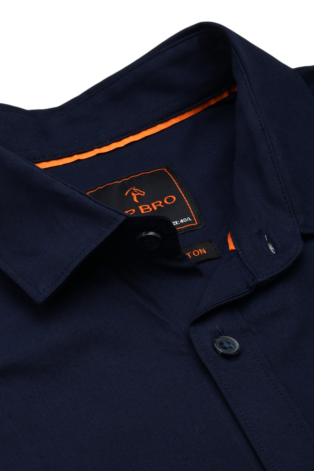 CP BRO Men's Cotton Full Sleeve Solid Slim Fit Polo Neck Navy Color Woven Shirt | Sbo1-58 B