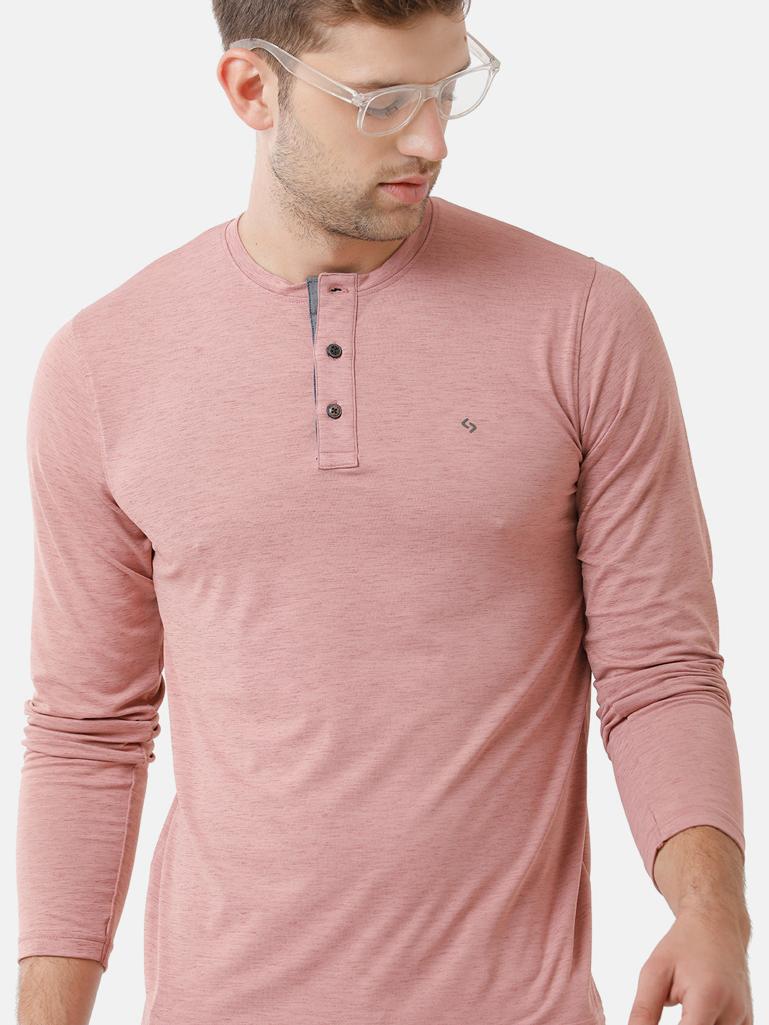 Classic Polo Mens Cotton Solid Full Sleeve Slim Fit Y Neck Peach Color T-Shirt | Verno 308 B