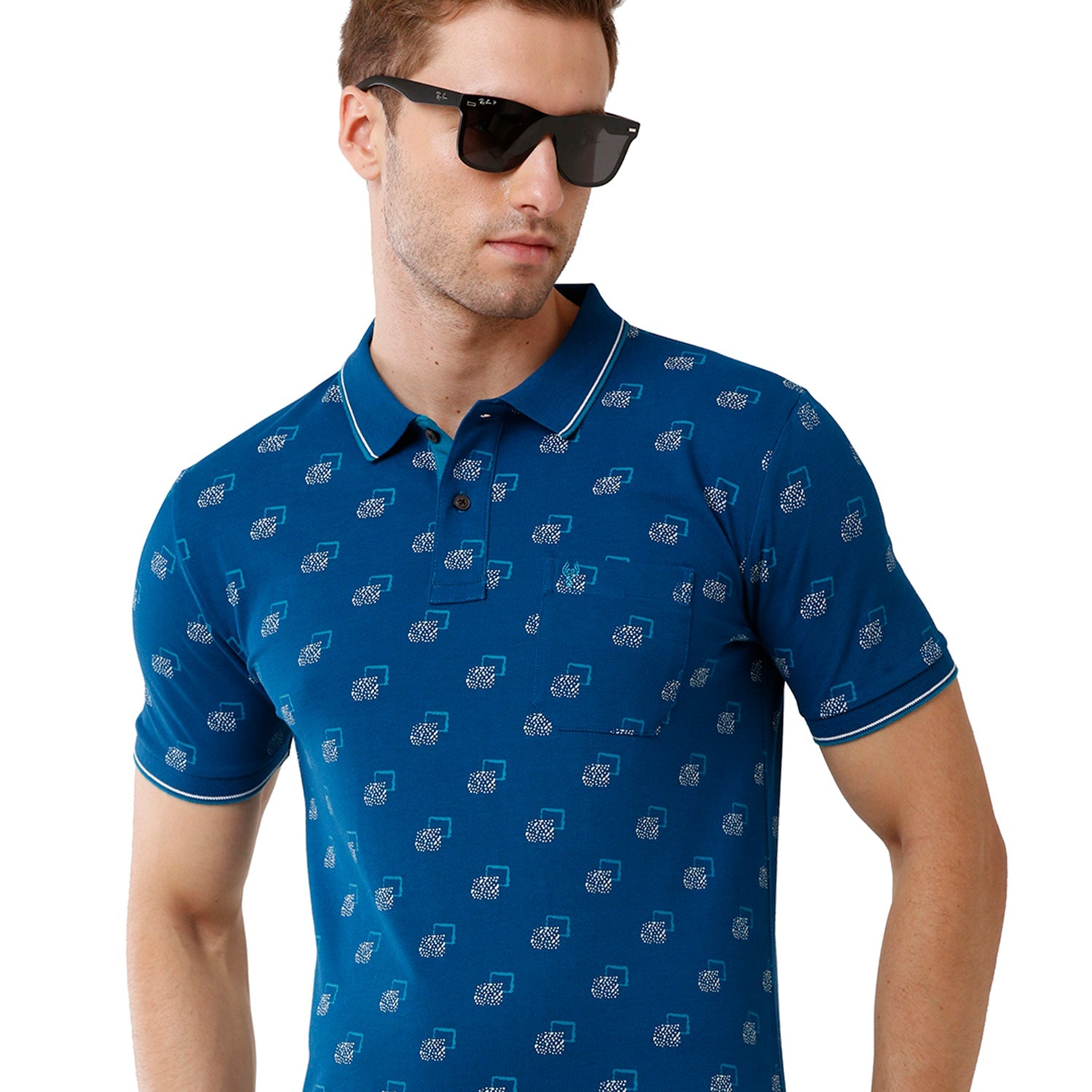 Classic Polo Mens Printed Half Sleeve Slim Fit Blue Color Polo T-Shirt - Beau 170 A T-shirt Classic Polo 