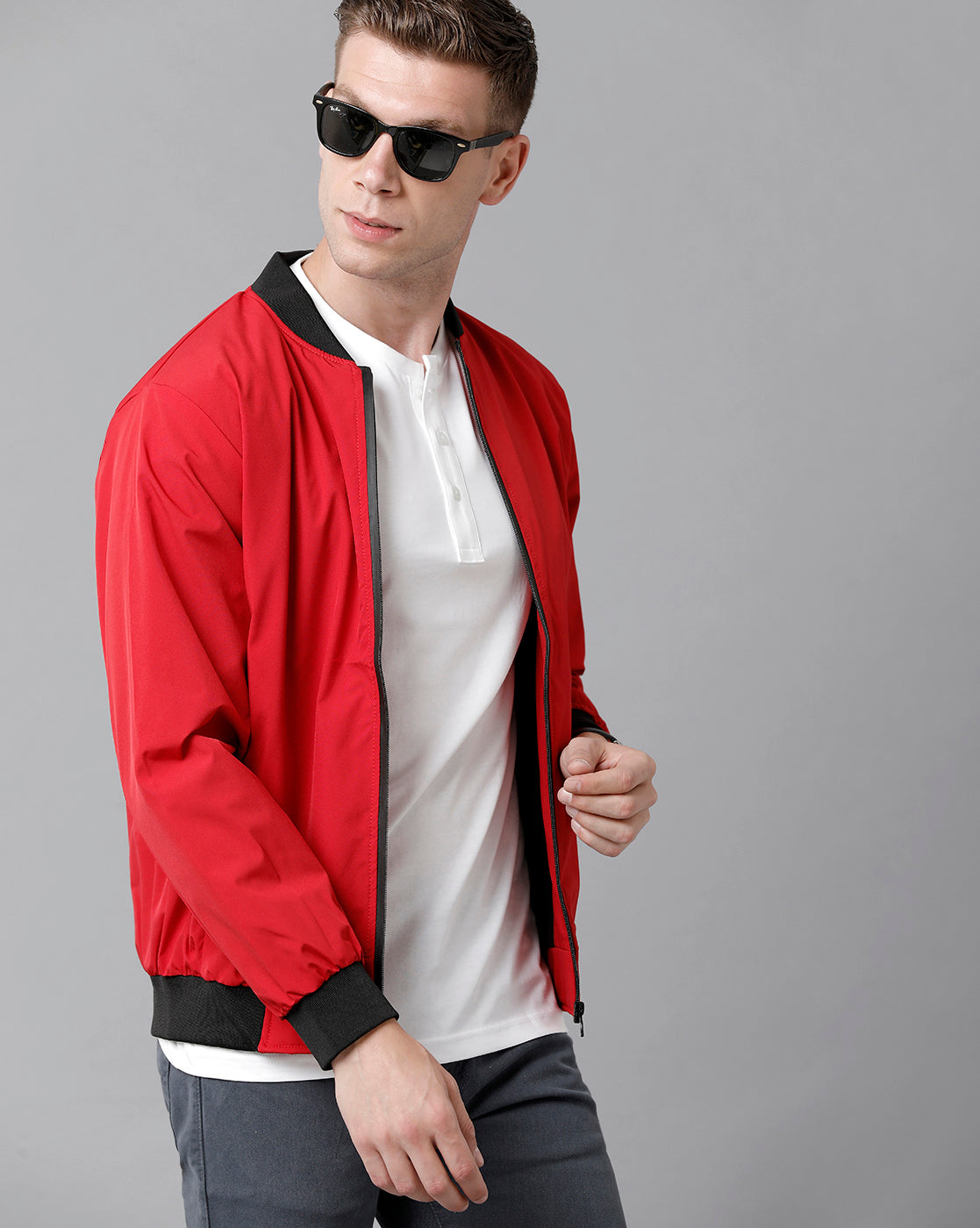 Classic Polo Men's Cotton Solid Full Sleeve Slim Fit Round Neck Red Color Jackets | Cpj 21 Fs 438