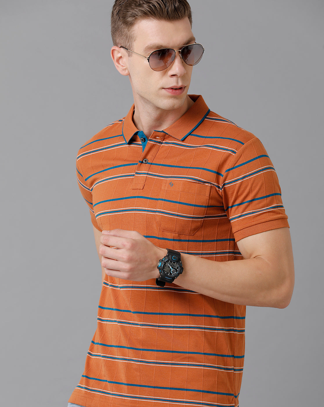 Classic Polo Men's Cotton Striped Half Sleeve Slim Fit Polo Neck Orange Color T-Shirt | HS-TRS - 01 A