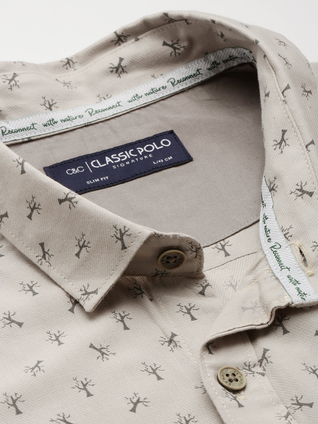 Classic Polo Men's Cotton Half Sleeve Printed Slim Fit Collar Neck Cream Color Woven Shirt | So1-151 B