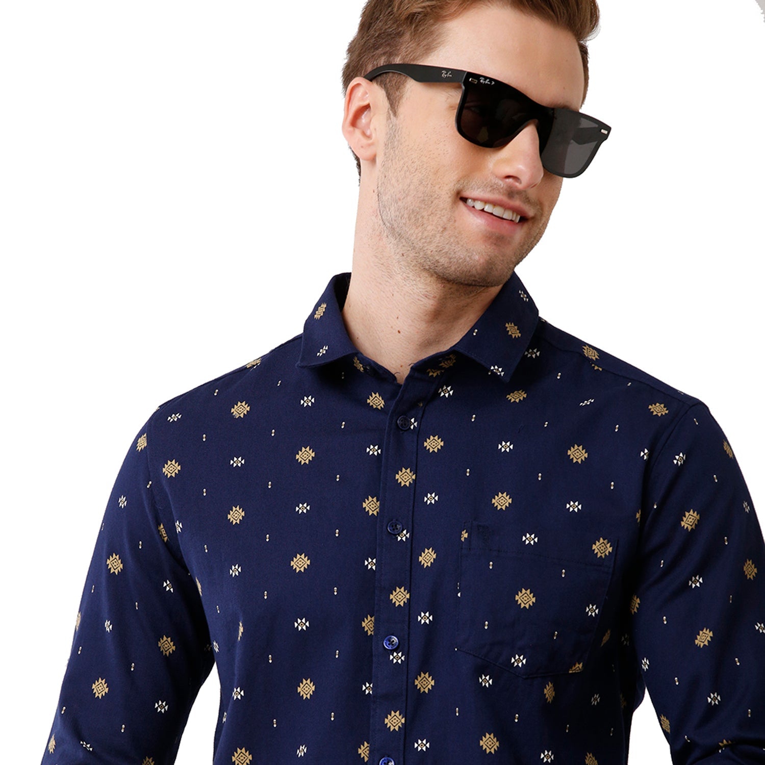 Swiss Club Mens Printed Full Sleeve Slim Fit Blue Color Woven Shirt -SC 124 B Shirts Swiss Club 