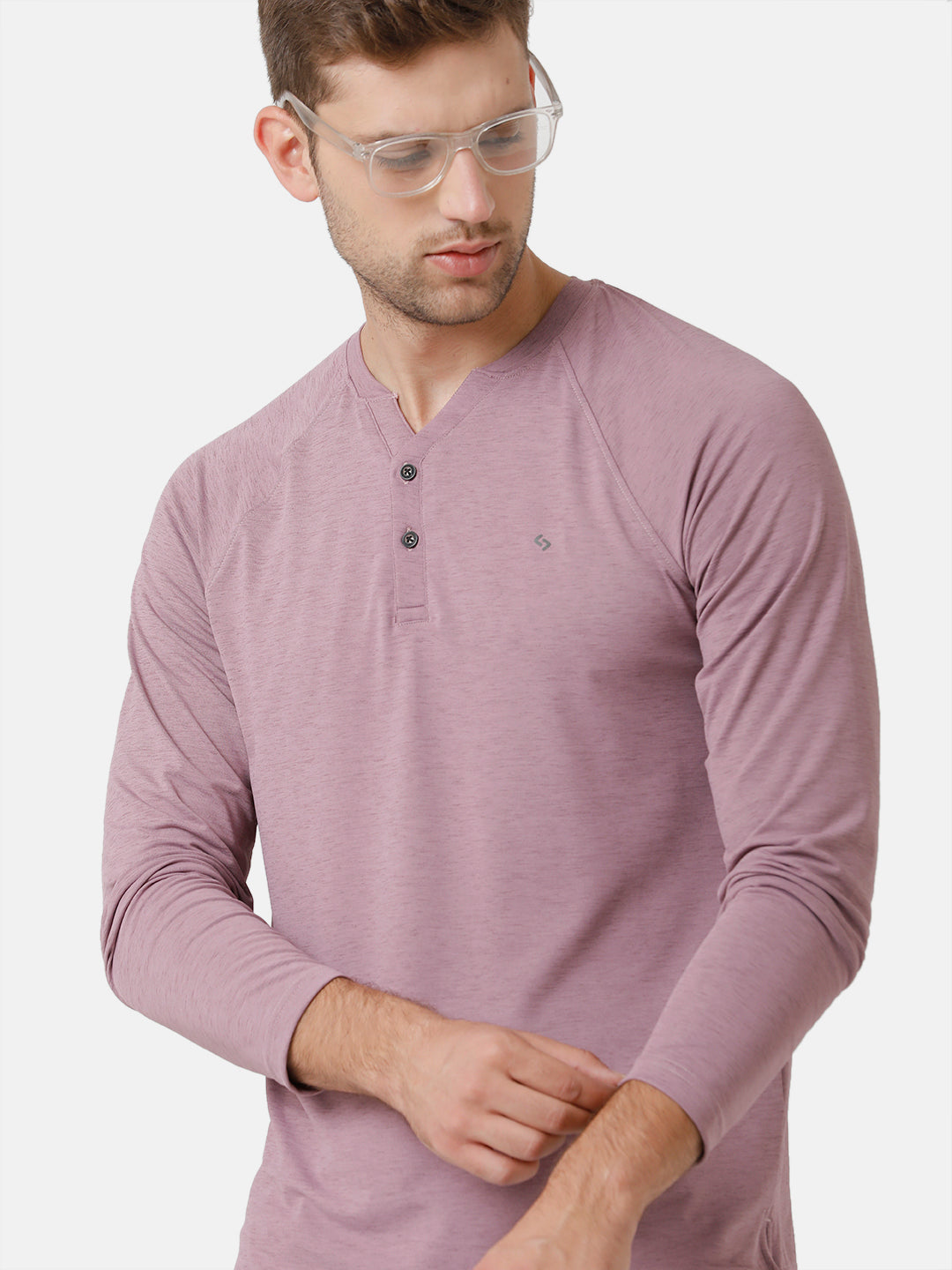 Classic Polo Mens Cotton Full Sleeve Solid Slim Fit Y-Neck Lavender Color T-Shirt | Verno 304 A