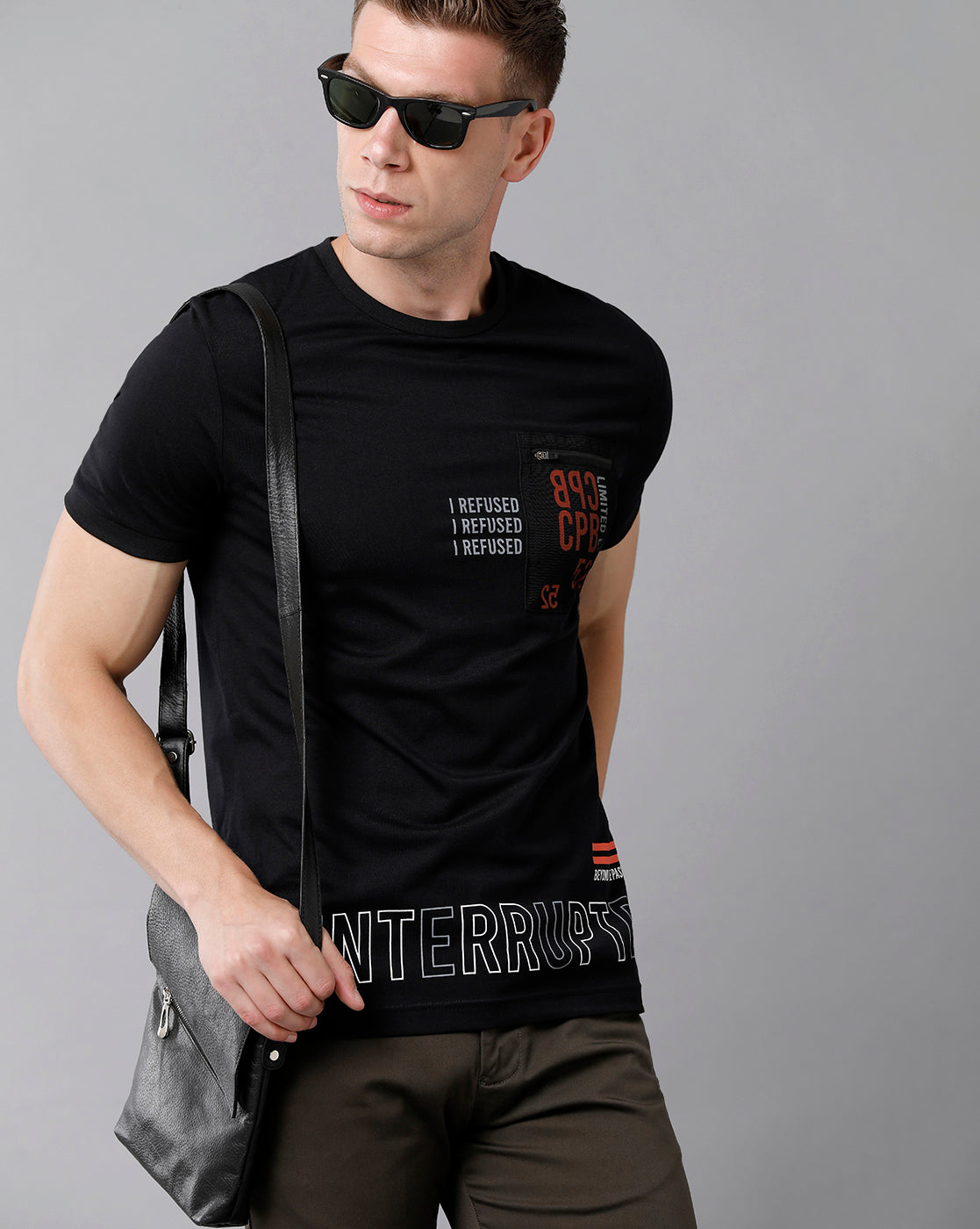 CP BRO Men's Cotton Printed Half Sleeve Slim Fit Round Neck Black Color T-Shirt | Brcn - 488 A