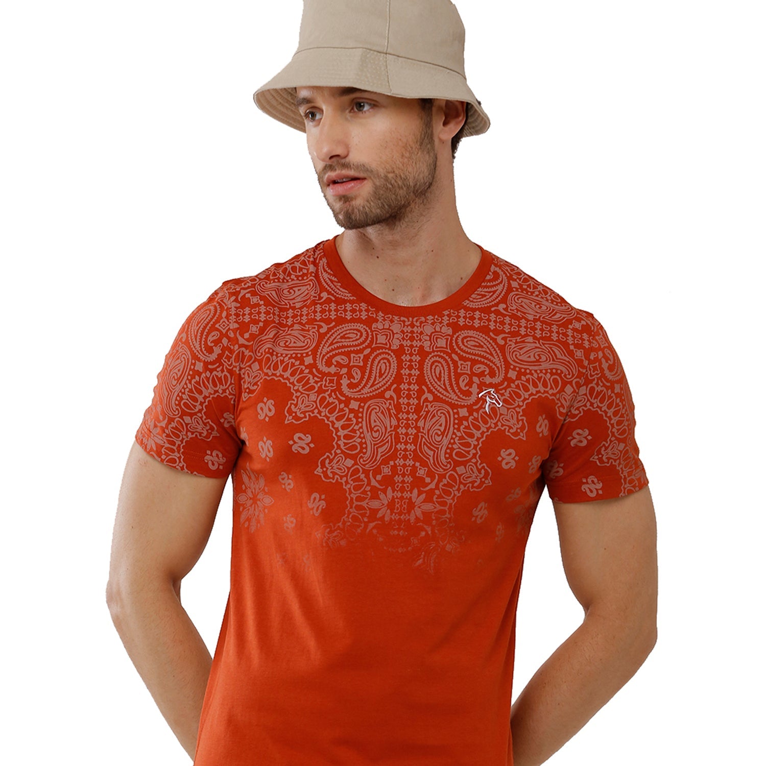 Classic Polo Bro Mens 100% Cotton Printed Half Sleeve Slim Fit Crew Neck Red Color T-Shirt (BRCN - 474 B SF C) Classic Polo 