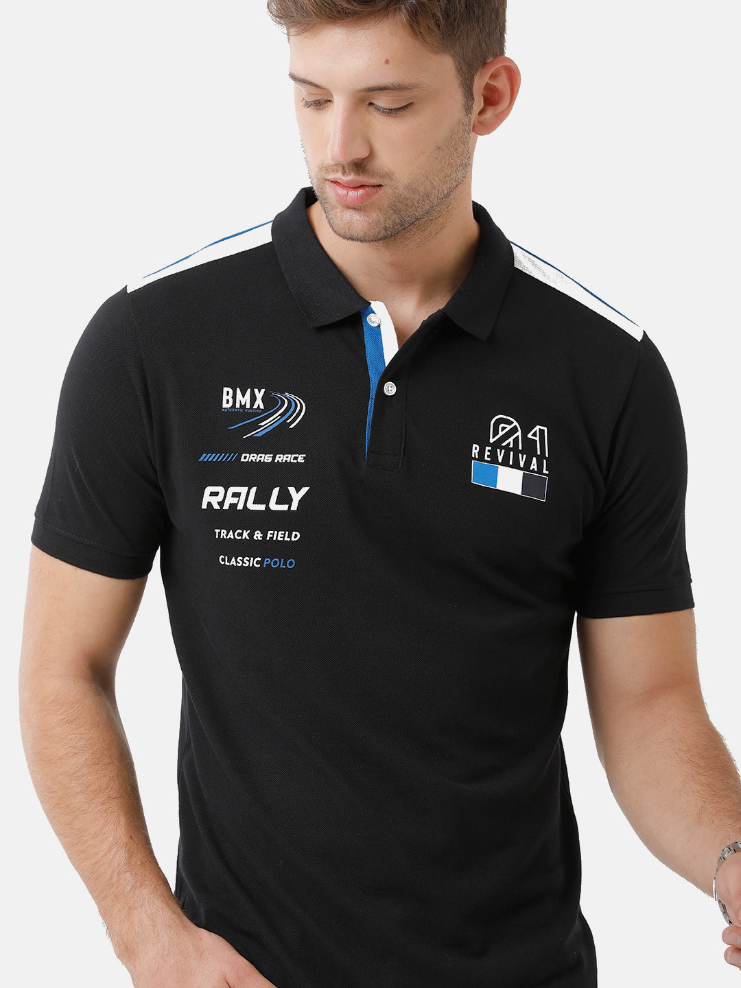Classic Polo Mens Cotton Printed Half Sleeve Slim Fit Polo Neck Black Color T-Shirt | Prm 684 A