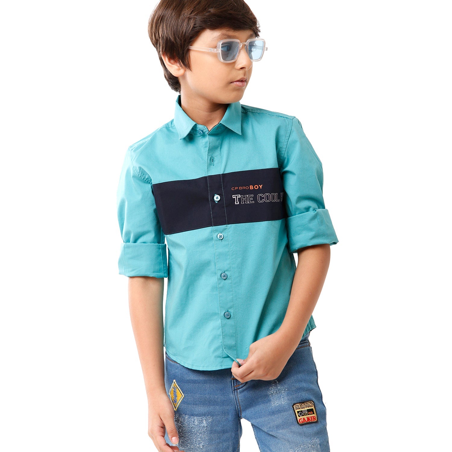 Classic Polo Bro Boys Solid Full Sleeve Slim Fit Blue Color Shirt - BBSH S2 39 D Shirts Classic Polo 