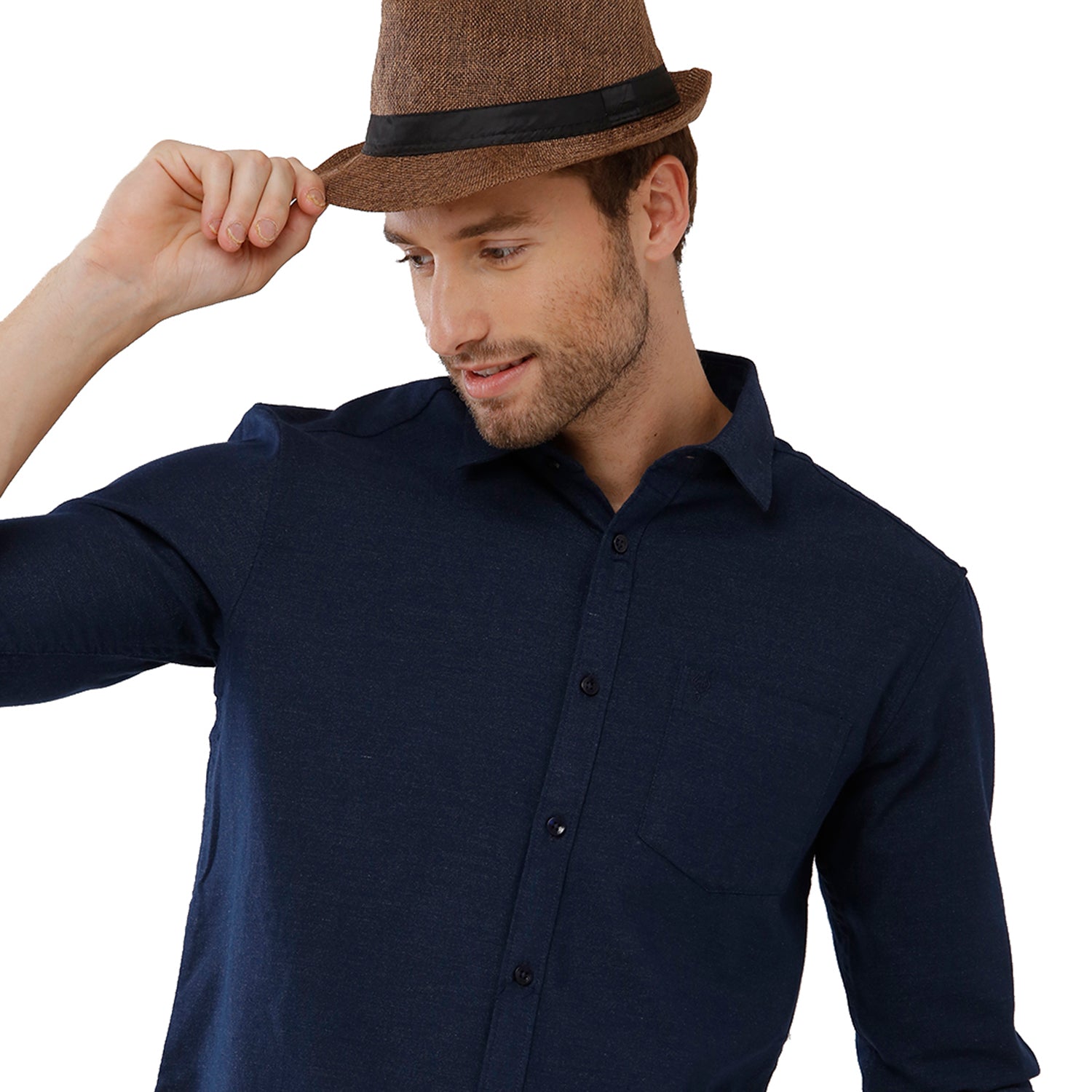 Classic Polo Mens 100% Cotton Solid Slim Fit Navy Color Woven Shirt - SN1 88 A Shirts Classic Polo 