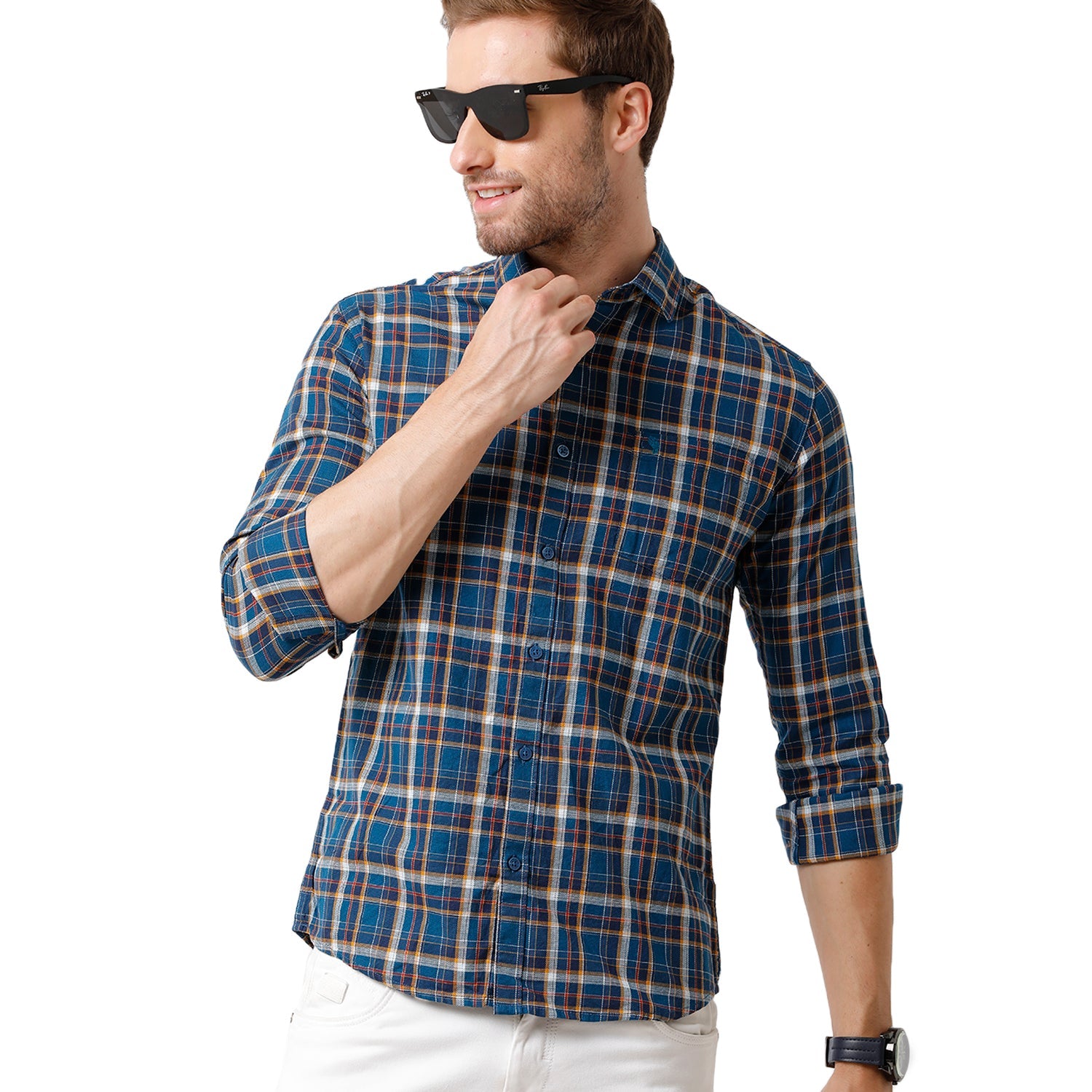 Swiss Club Mens Blue Color Slim Fit Full Sleeve Shirt - S-SC-95 A-FS-CHK-SF Shirts Swiss Club 
