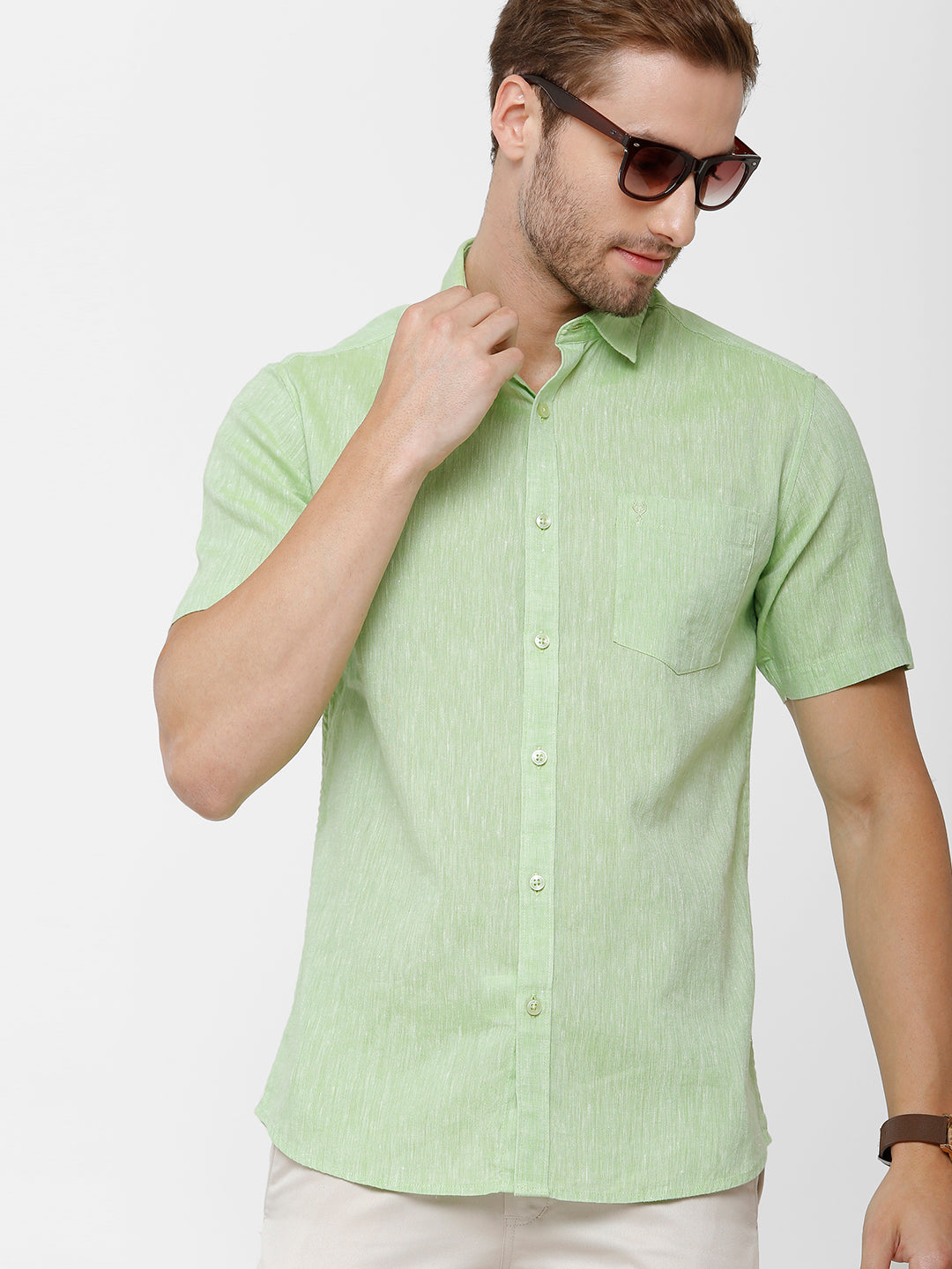 Classic Polo Mens Green Linen Cotton Woven Shirt - Porsh Green HS
