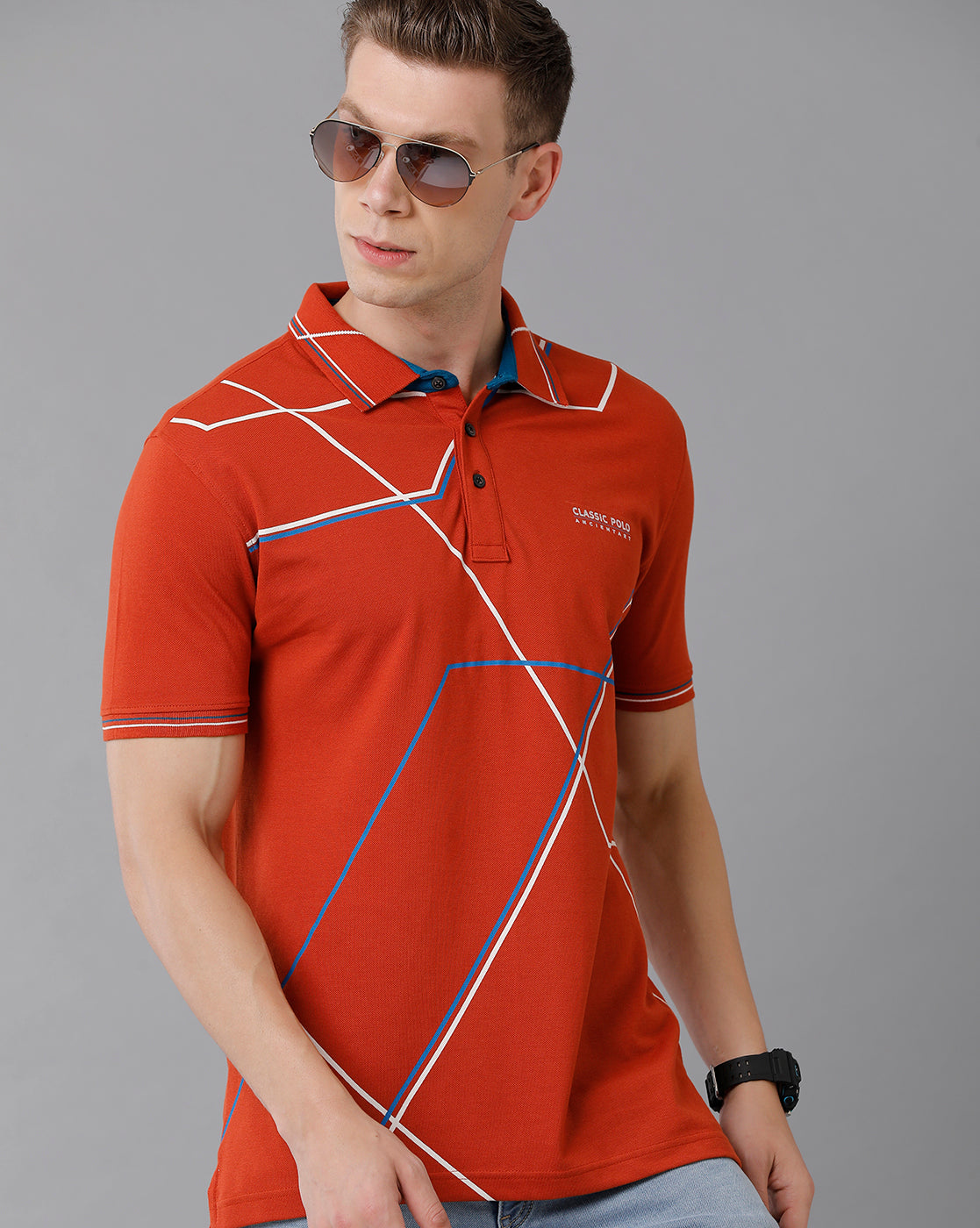 Classic Polo Men's Cotton Printed Half Sleeve Slim Fit Polo Neck Red Color T-Shirt | HS-PRM - 01 B