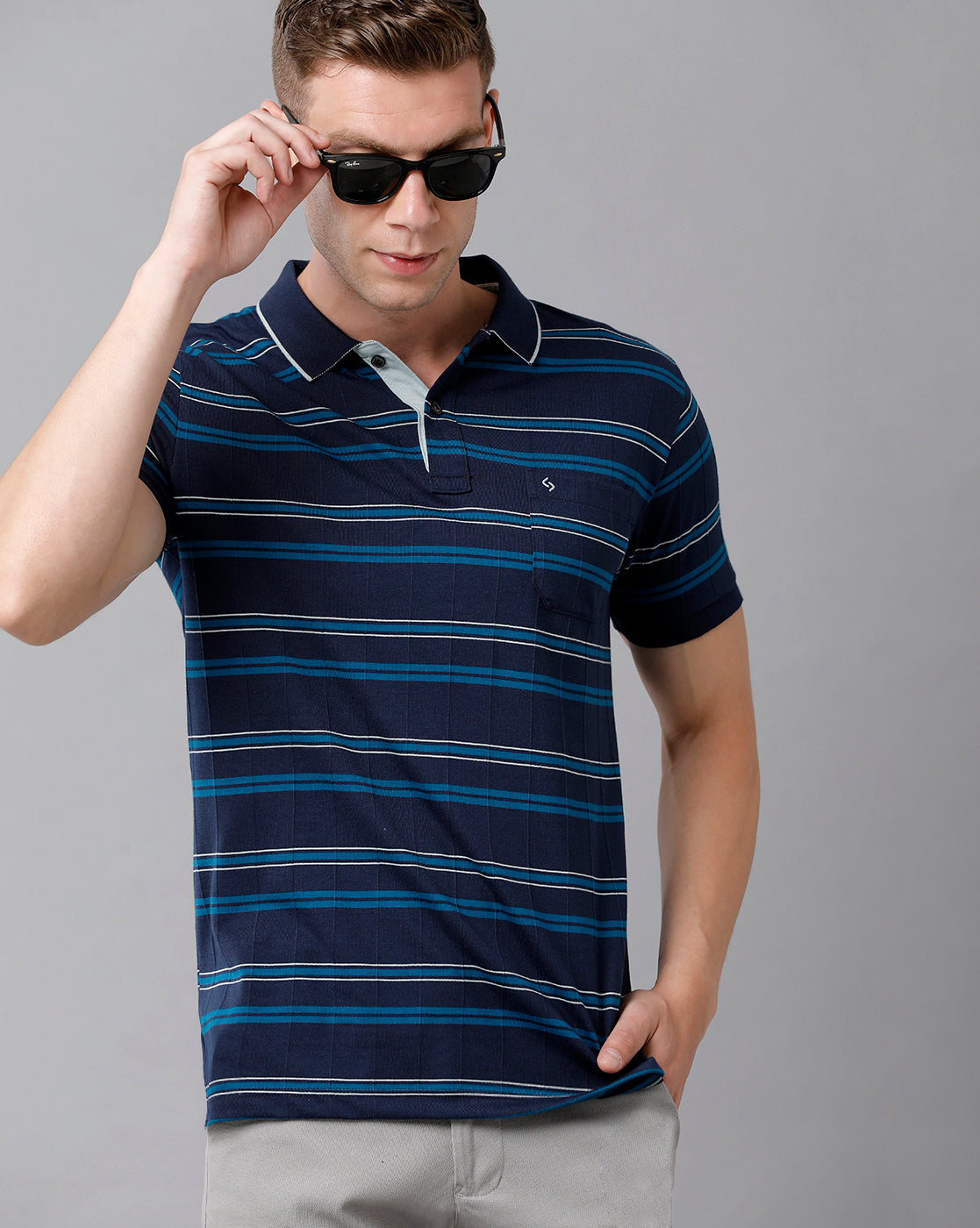 Classic Polo Men's Cotton Striped Half Sleeve Slim Fit Polo Neck Navy Color T-Shirt | Trs - 95 A