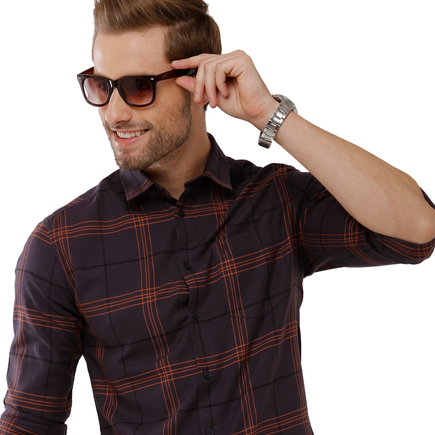 Classic Polo Bro Mens 100% Cotton Checked Full Sleeve Slim Fit Polo Neck Blue Color Woven Shirt (SBN1-58 B-FS-CHK-BSL) Classic Polo 