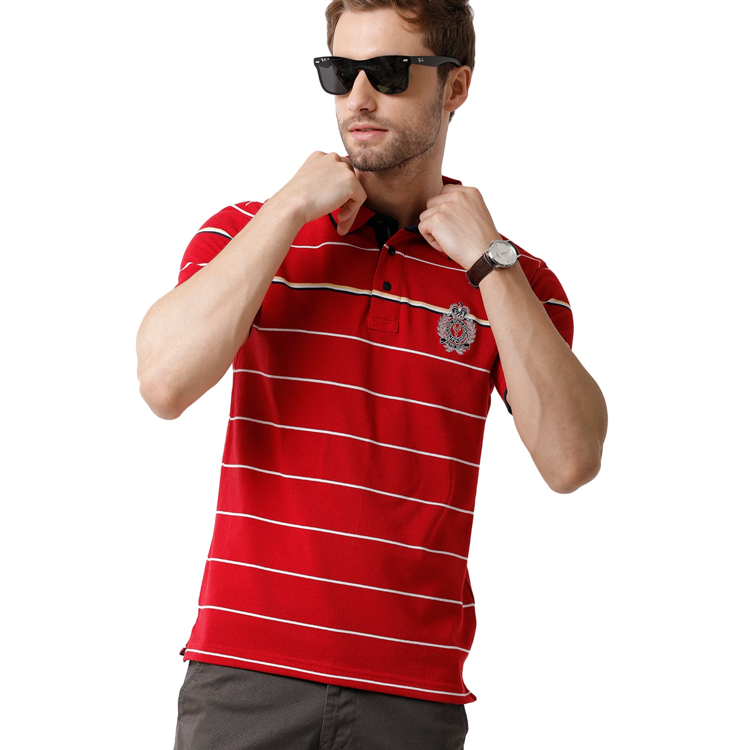 Men's Red Color Half Sleeve Polo Neck Striped T Shirt - VTA - 184 A SF P T-shirt Classic Polo 