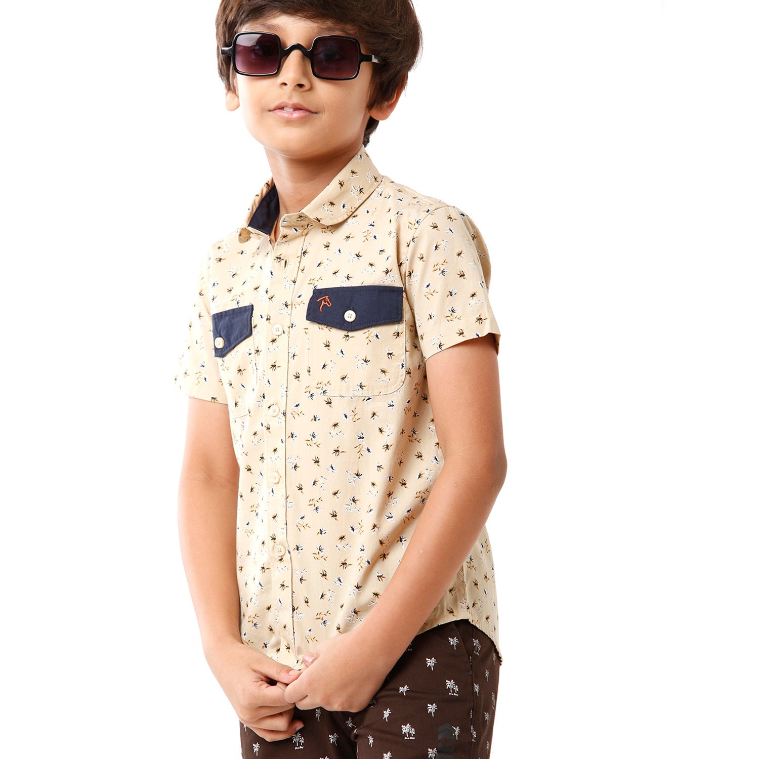 Classic Polo Bro Boys Printed Half Sleeve Slim Fit Beige Color Shirt - BBSH S2 07 C Shirts Classic Polo 