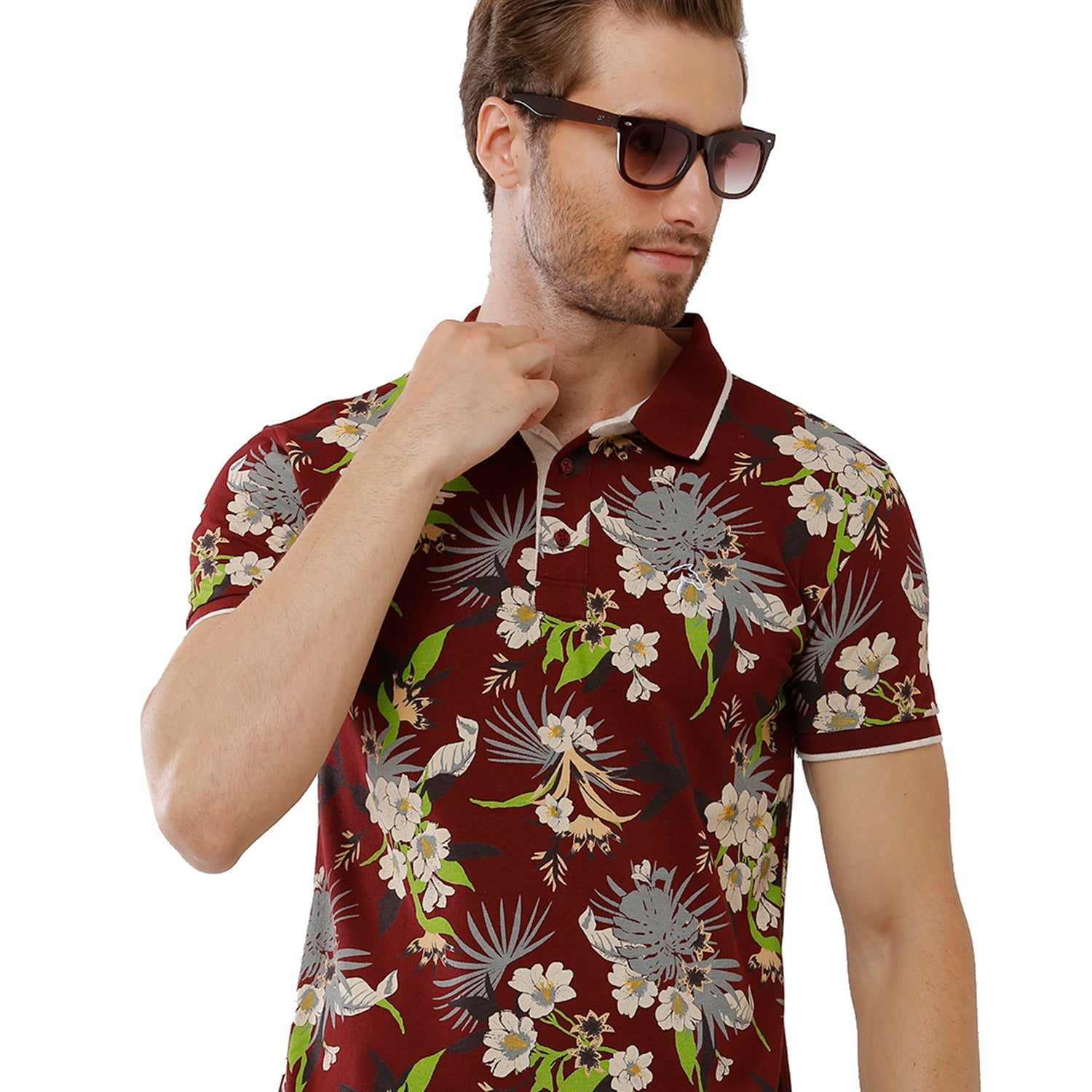 Classic Polo Bro Mens 100% Cotton Printed Half Sleeve Slim Fit Polo Neck Multicolor T-Shirt (BRP - 327 B SF P) Classic Polo 