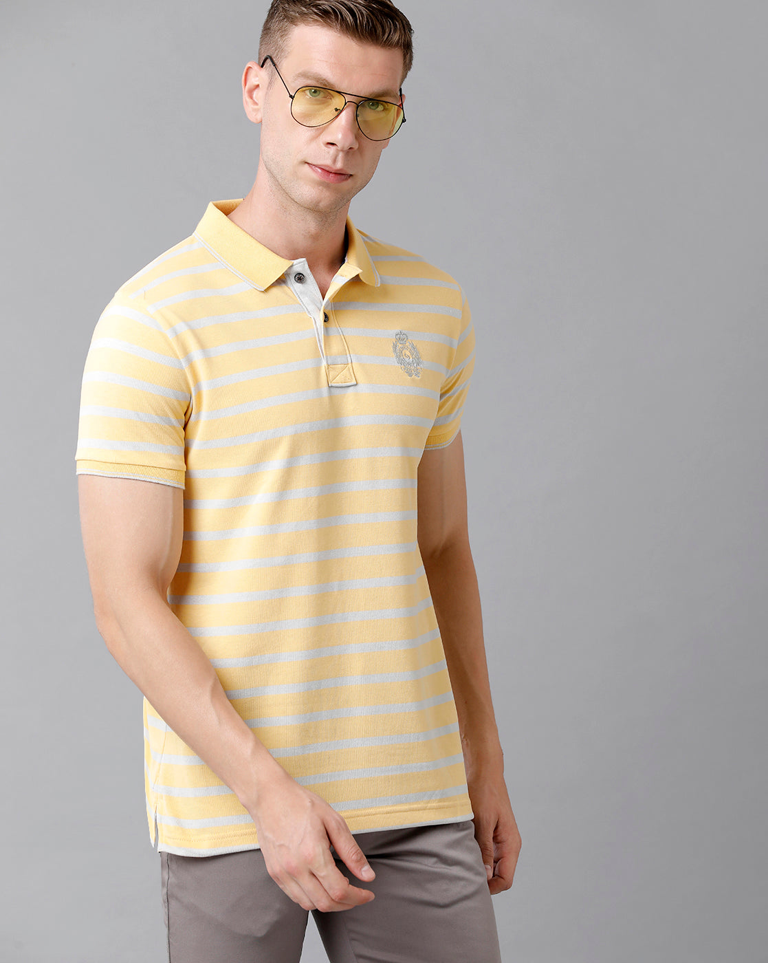 Classic Polo Men's Cotton Striped Half Sleeve Slim Fit Polo Neck Yellow Color T-Shirt | Cpeg - 281 B