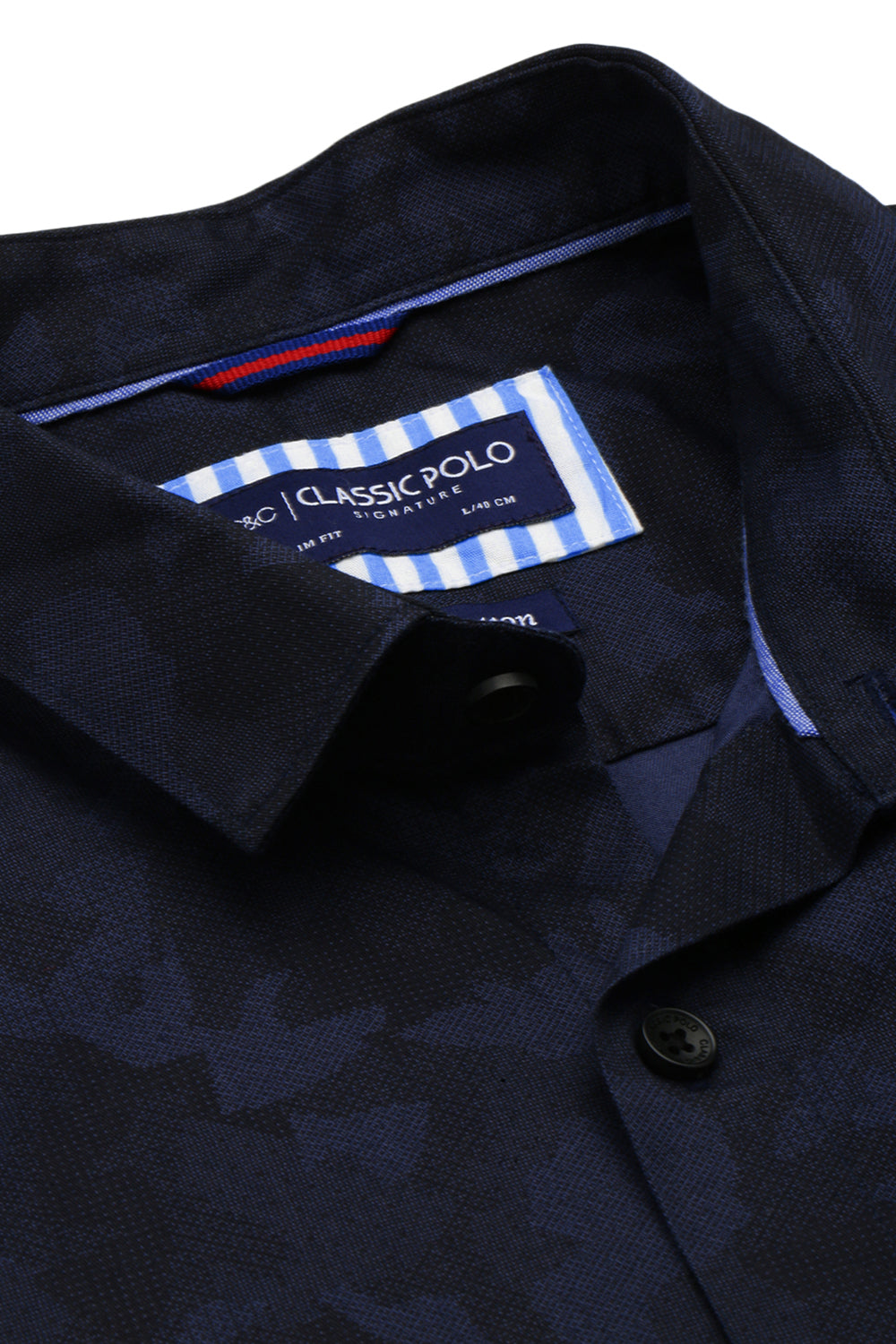 Classic Polo Men's Cotton Half Sleeve Printed Slim Fit Polo Neck Navy Color Woven Shirt | So1-11 C