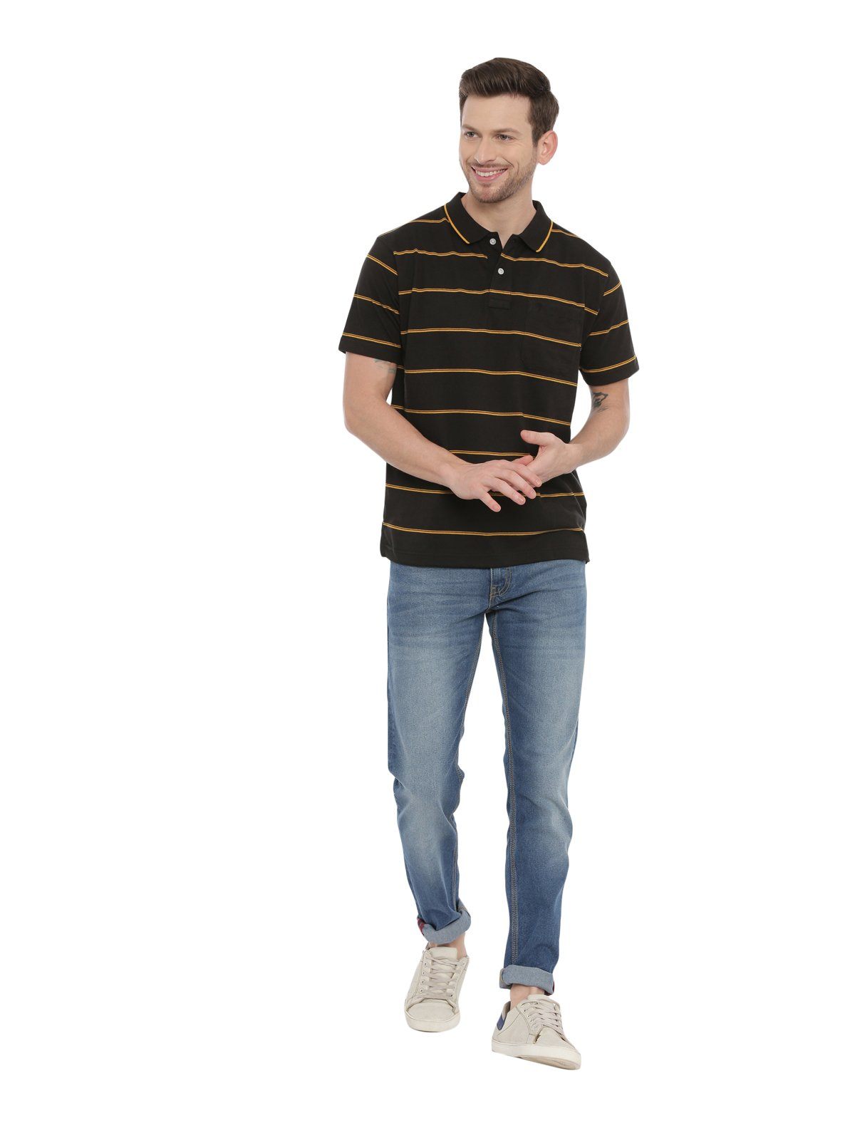 Swiss club Mens Striped Collar Neck Half Sleeves Authentic Fit T-Shirt SWISS CLUB T-Shirt Swiss Club 