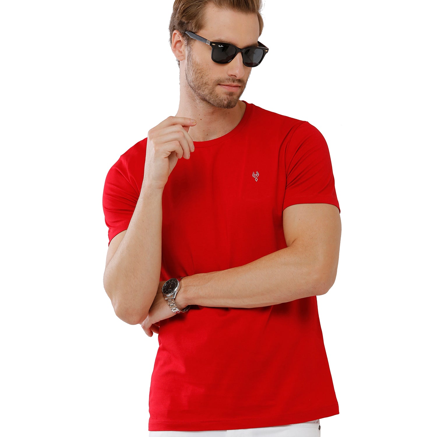 Classic Polo Men's Solid Single Jersey Red Half Sleeve Slim Fit T-Shirt - Kore-04 T-shirt Classic Polo 