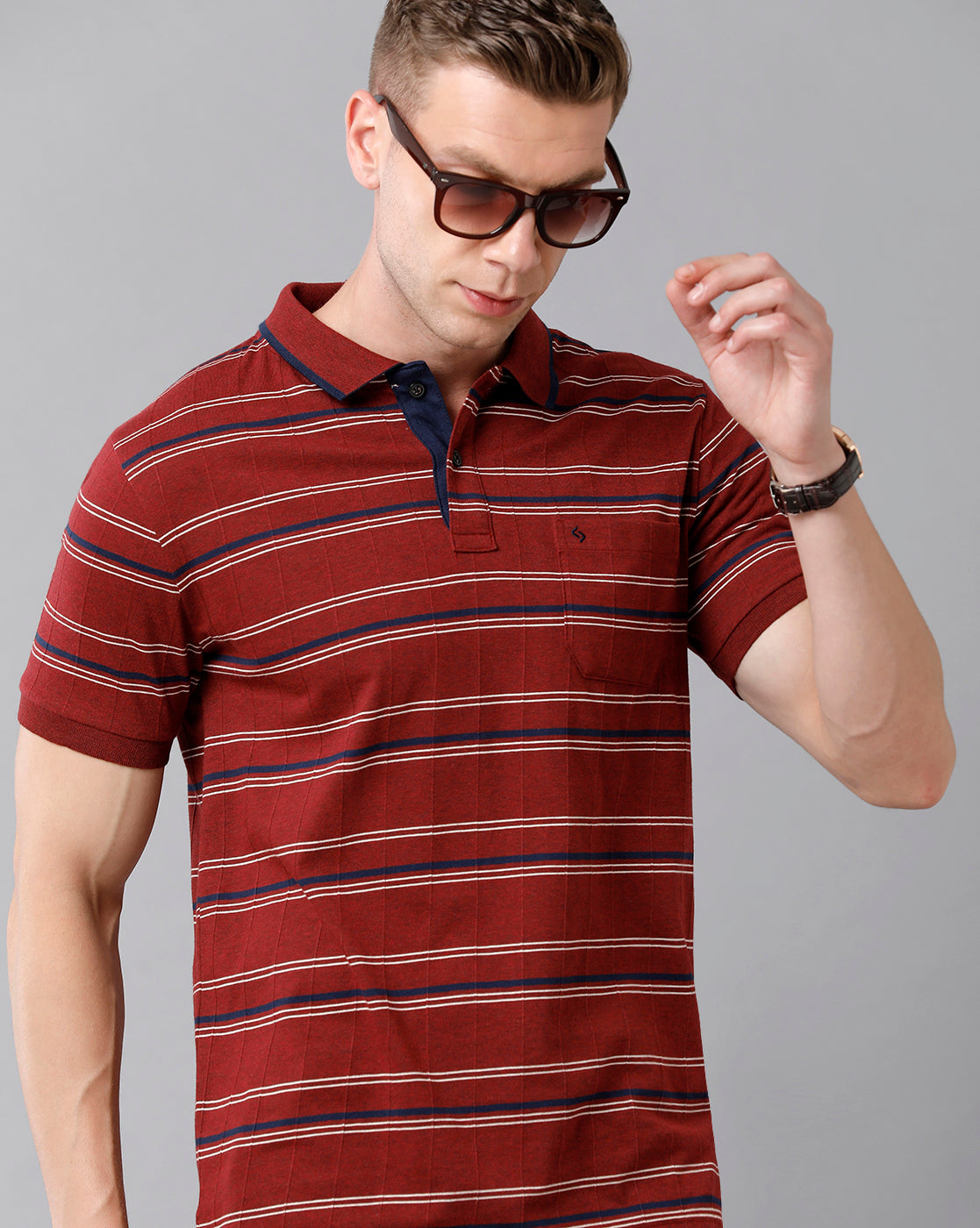 Classic Polo Men's Cotton Striped Half Sleeve Slim Fit Polo Neck Maroon Color T-Shirt | Trs - 94 B