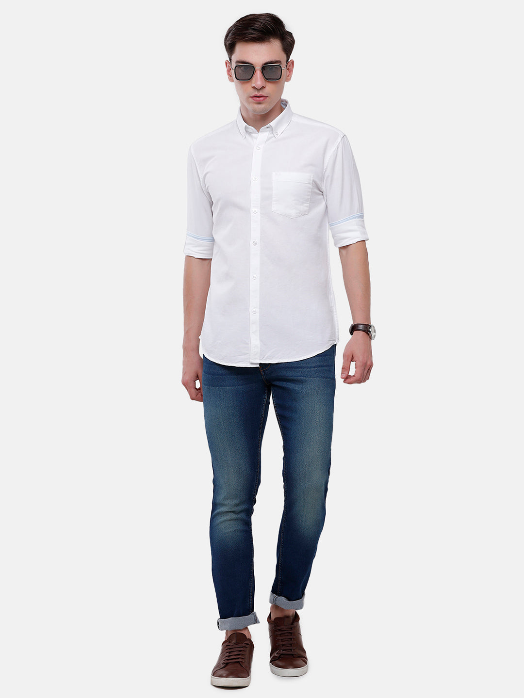 Classic Polo Mens Solid Full Sleeve Milano Fit Woven Shirt (NOS-ENZO-WHITE-MF-FS)