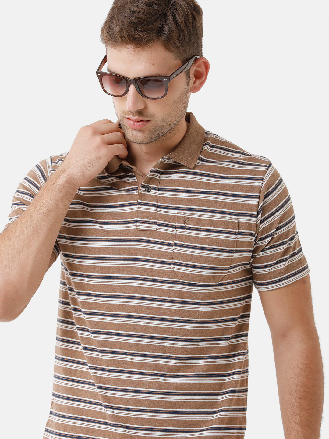Classic Polo Mens Cotton Half Sleeve Striped Authentic Fit Polo Neck Brown Color T-Shirt | M.Flash 23