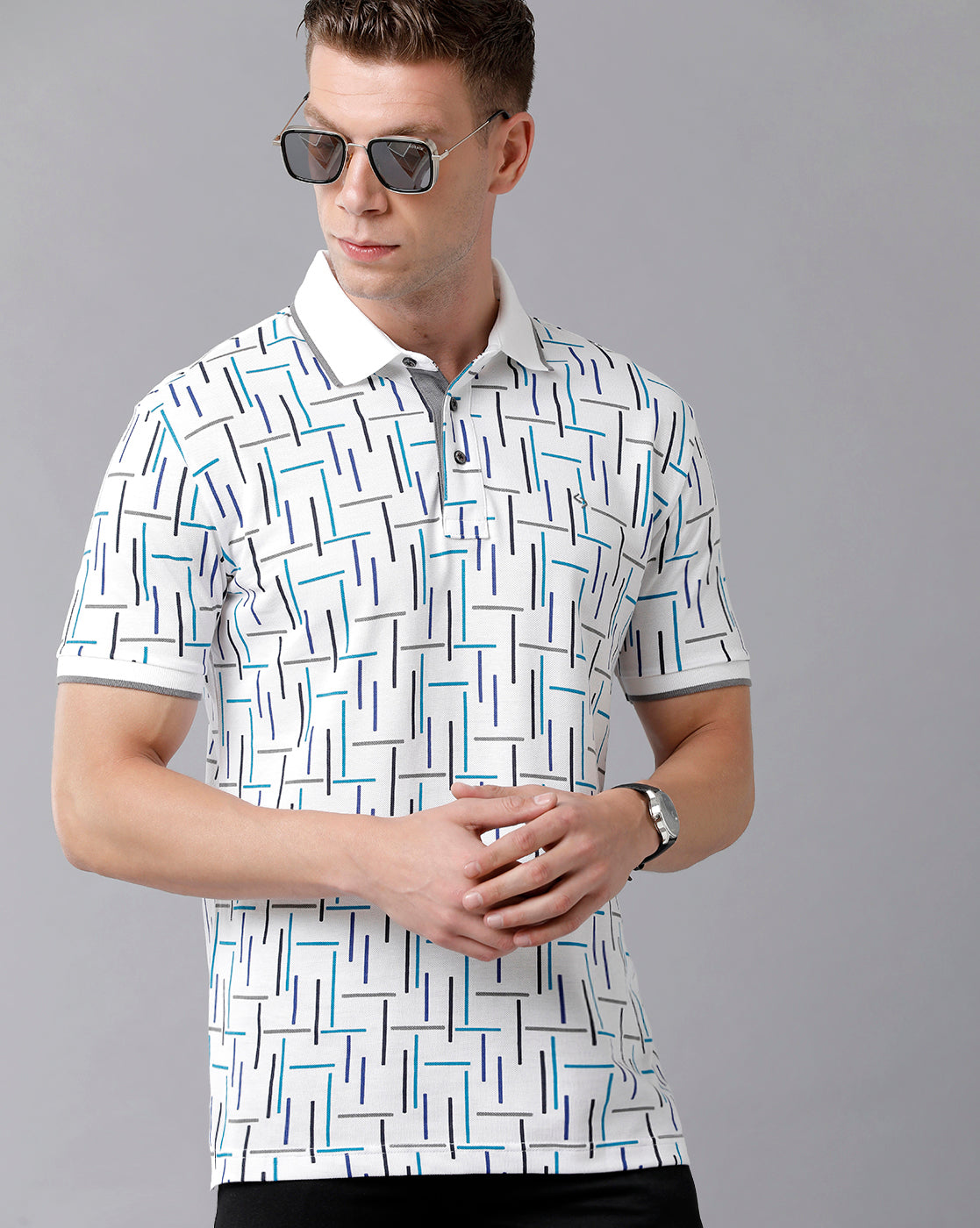 Classic Polo Men's Cotton Printed Half Sleeve Slim Fit Polo Neck White Color T-Shirt | Prm - 718 A