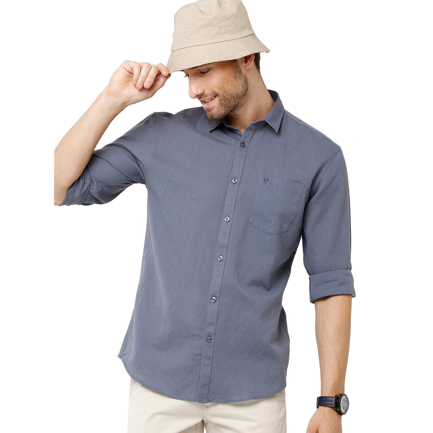 Classic Polo Mens 100% Cotton Solid Milono Fit Grey Color Woven Shirt - Mica Grey FS Shirts Classic Polo 