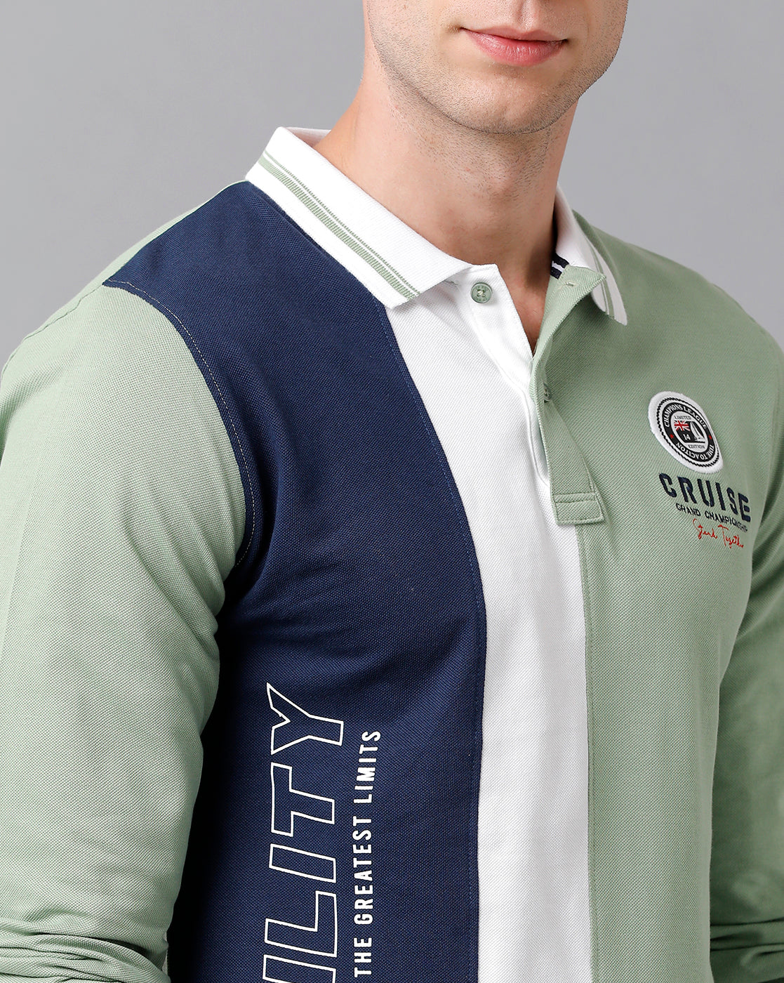 CP BRO Men's Cotton Color Block Full Sleeve Slim Fit Polo Neck Green Color T-Shirt | Brp Fs - 331 A