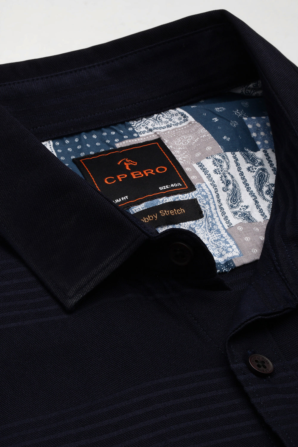 CP BRO Men's Cotton Full Sleeve Striped Slim Fit Polo Neck Black Color Woven Shirt | Sbo1-13 C