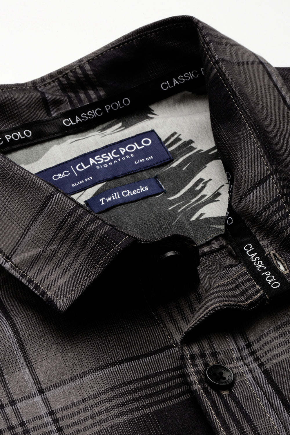 Classic Polo Men's Cotton Full Sleeve Checked Slim Fit Polo Neck Black Color Woven Shirt | So1-91 B