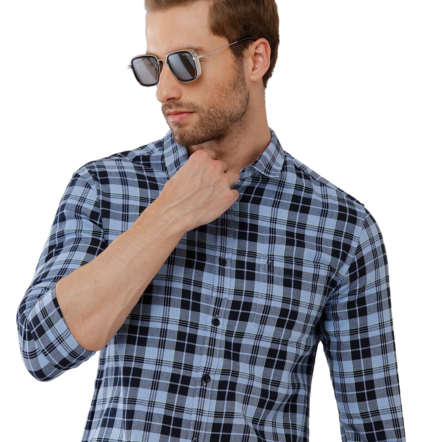 Classic Polo Mens 100% Cotton Full Sleeve Checked Slim Fit Blue color Woven Shirt -SN1 135 A Shirts Classic Polo 