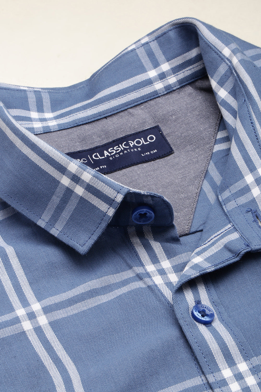 Classic Polo Men's Cotton Full Sleeve Checked Slim Fit Polo Neck Blue Color Woven Shirt | So1-122 A