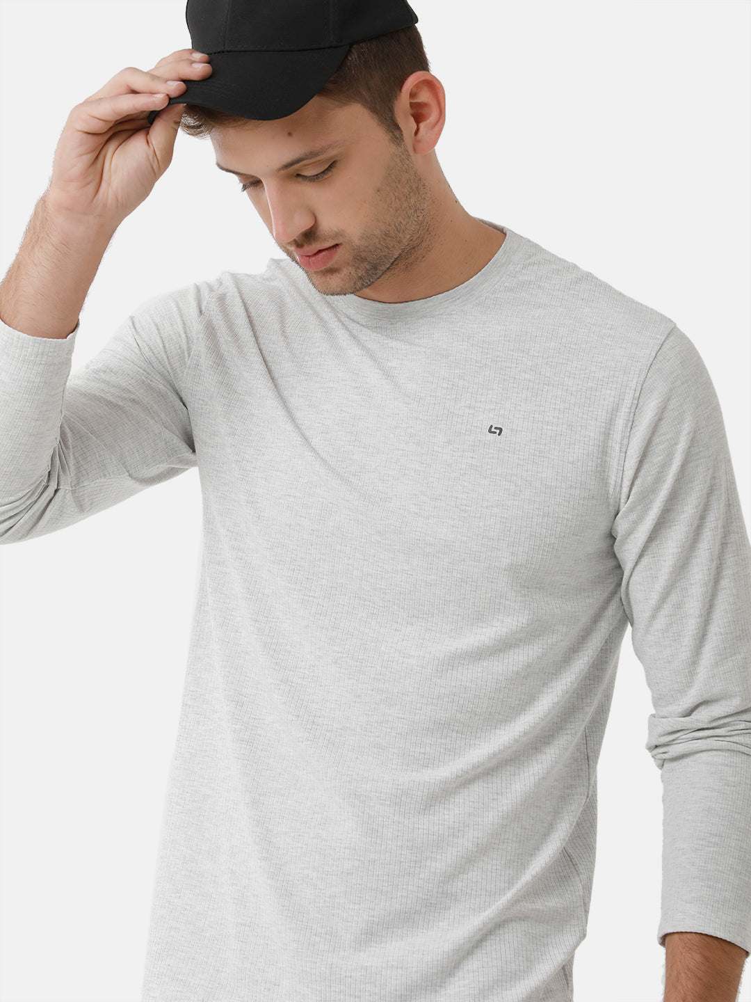 Classic Polo Mens Cotton Full Sleeve Solid Slim Fit Round Neck Light Grey Color T-Shirt | Verno 303 A
