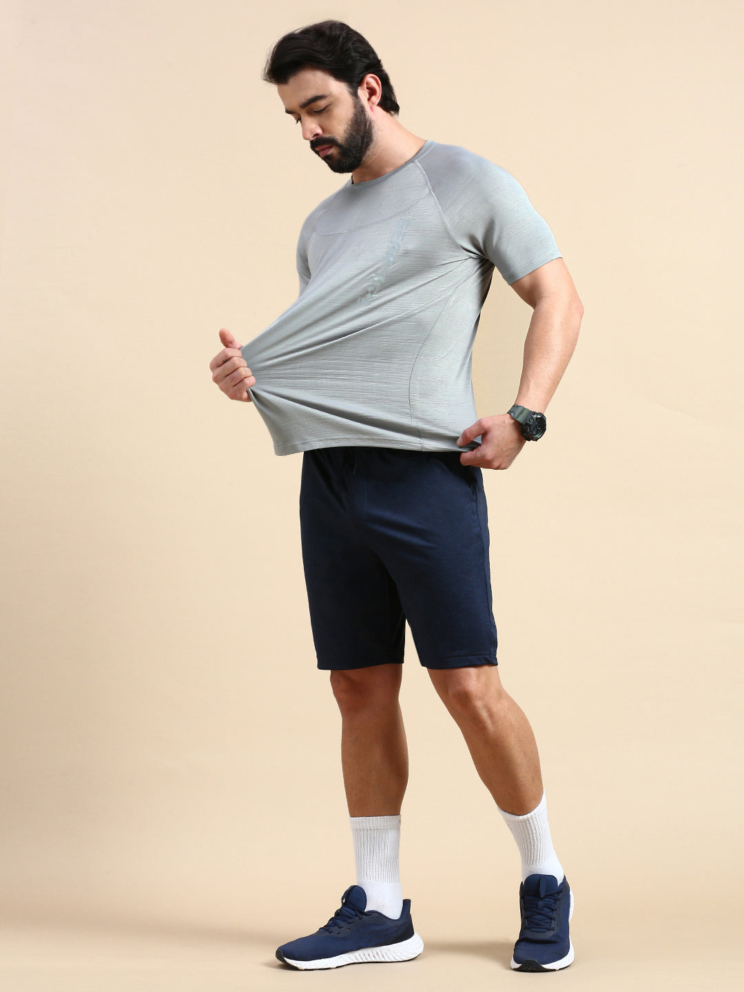 Classic Polo Men's Round Neck Polyester Grey Slim Fit Active Wear T-Shirt | GENX-CREW 14A SF C