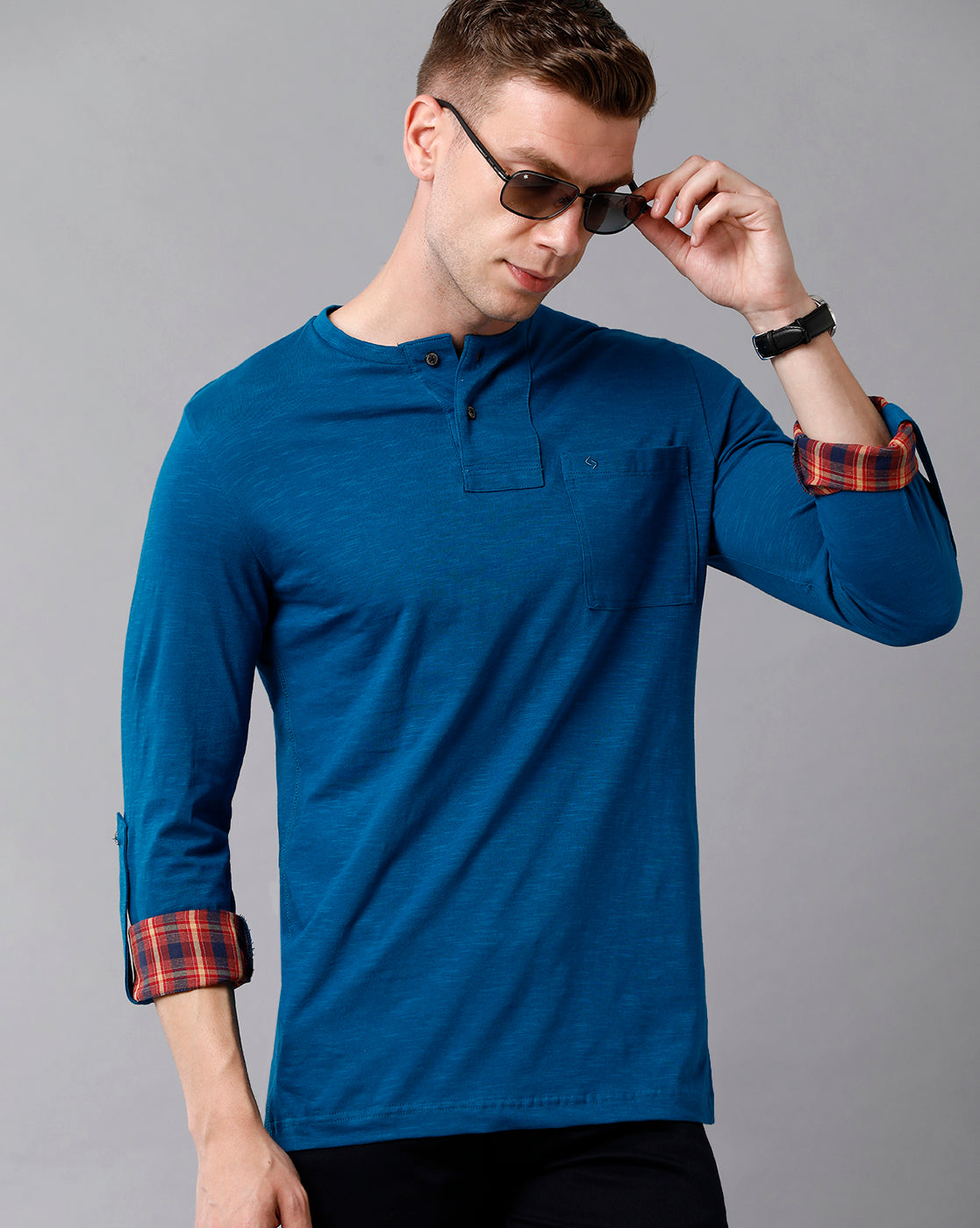 Classic Polo Men's Cotton Solid Full Sleeve Slim Fit Round Neck Royal Blue Color T-Shirt | Baleno Fs - 485 A