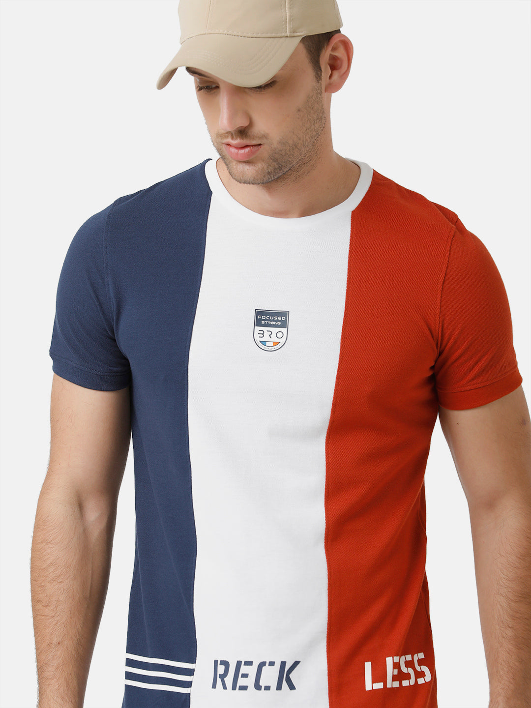 CP BRO Men's Cotton Half Sleeve Color Block Slim Fit Round Neck Multicolor T-Shirt | Brcn 464 A