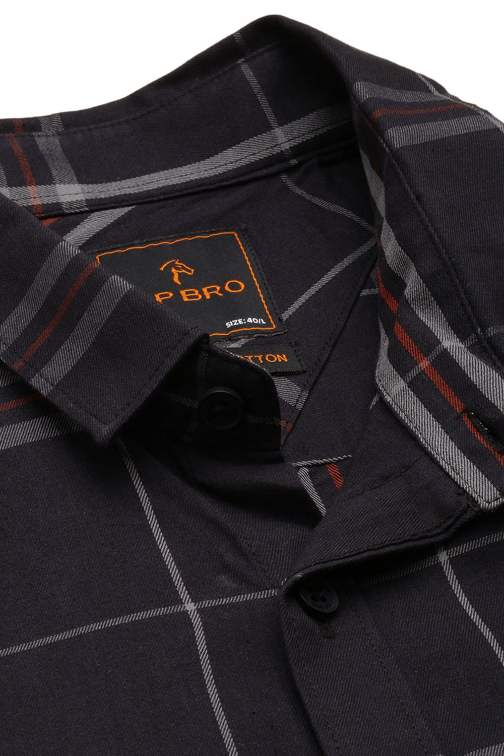 CP BRO Men's Cotton Full Sleeve Checked Slim Fit Collar Neck Black Color Woven Shirt | Sbo1-46 B